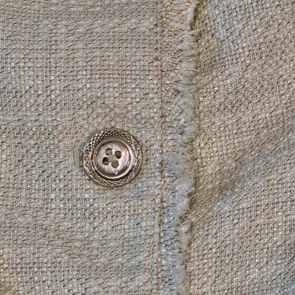 WHITE HOUSE BLACK MARKET Sz 12 Tweed Cap Sleeve Jacket Peplum Ivory - Picture 2 of 9